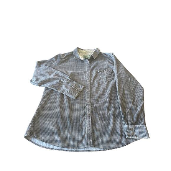 Woolrich Women’s XL Gray & Black Checkered Long Sleeved Button Down Shirt - Picture 1 of 3